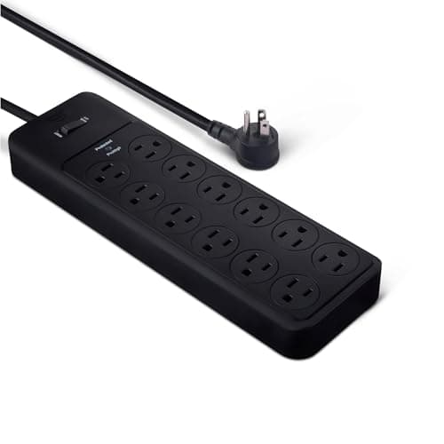 Amazon Basics 12-Outlet Surge Protector Power Strip, 4000 Joules, 8ft Extension Cord, Rectangle, for Home, Office, Gaming Room, Black