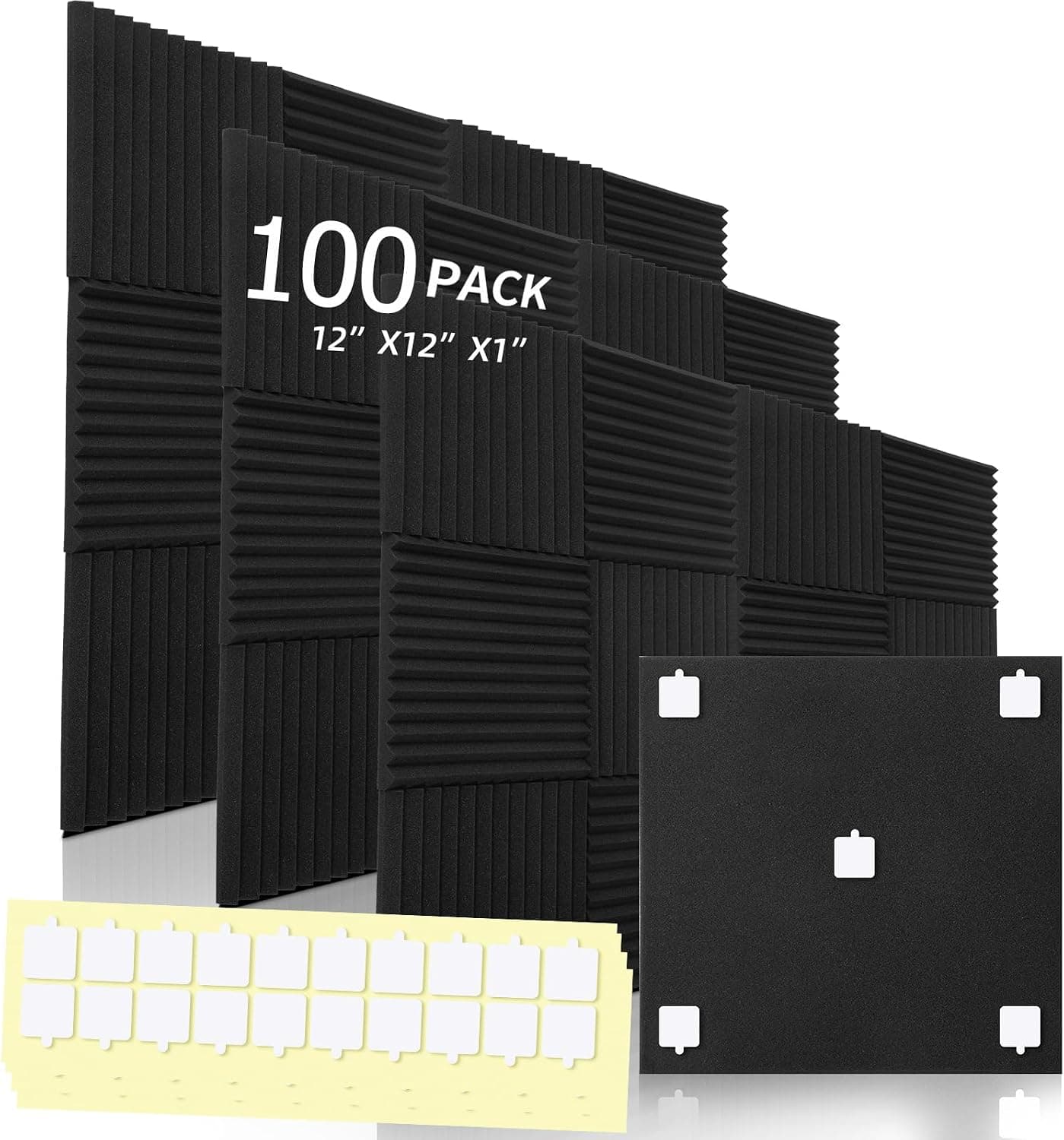 100 Pack Acoustic Foam Panels, 12 x 12 x 1 Inch High Density Fire Resistant Soundproof Wall Foam