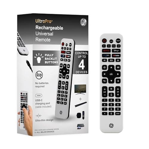 GE Rechargeable TV Remote Control, Universal Remote Control, Backlit