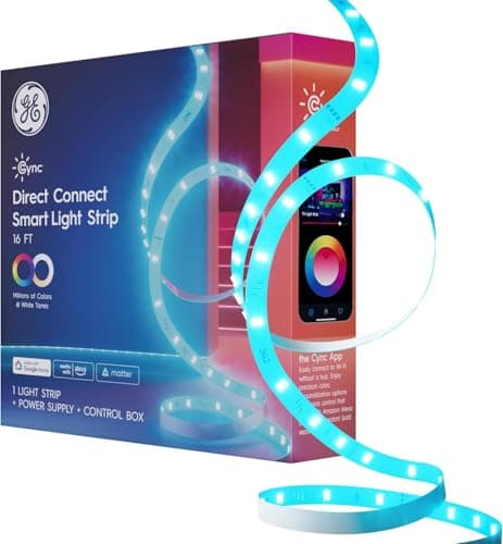 Cync GE Smart LED Strip Light, Color Changing Room Decor LED Light Strip, Works with Alexa and Google Home, Matter Compatible, LED Lights for Bedroom, Millions of Colors and White Tones, 16 Feet