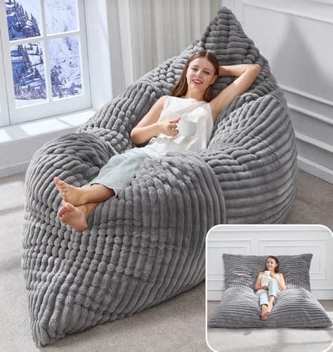Hobestluk Adult Bean Bag Chair 3 in 1 Convertible Large Bean Bag Sofa | Striped Grey,Machine Washable,Removable Cover,Easy Convert And Install, Oversied Floor Bed,For Livingroom Bedroom