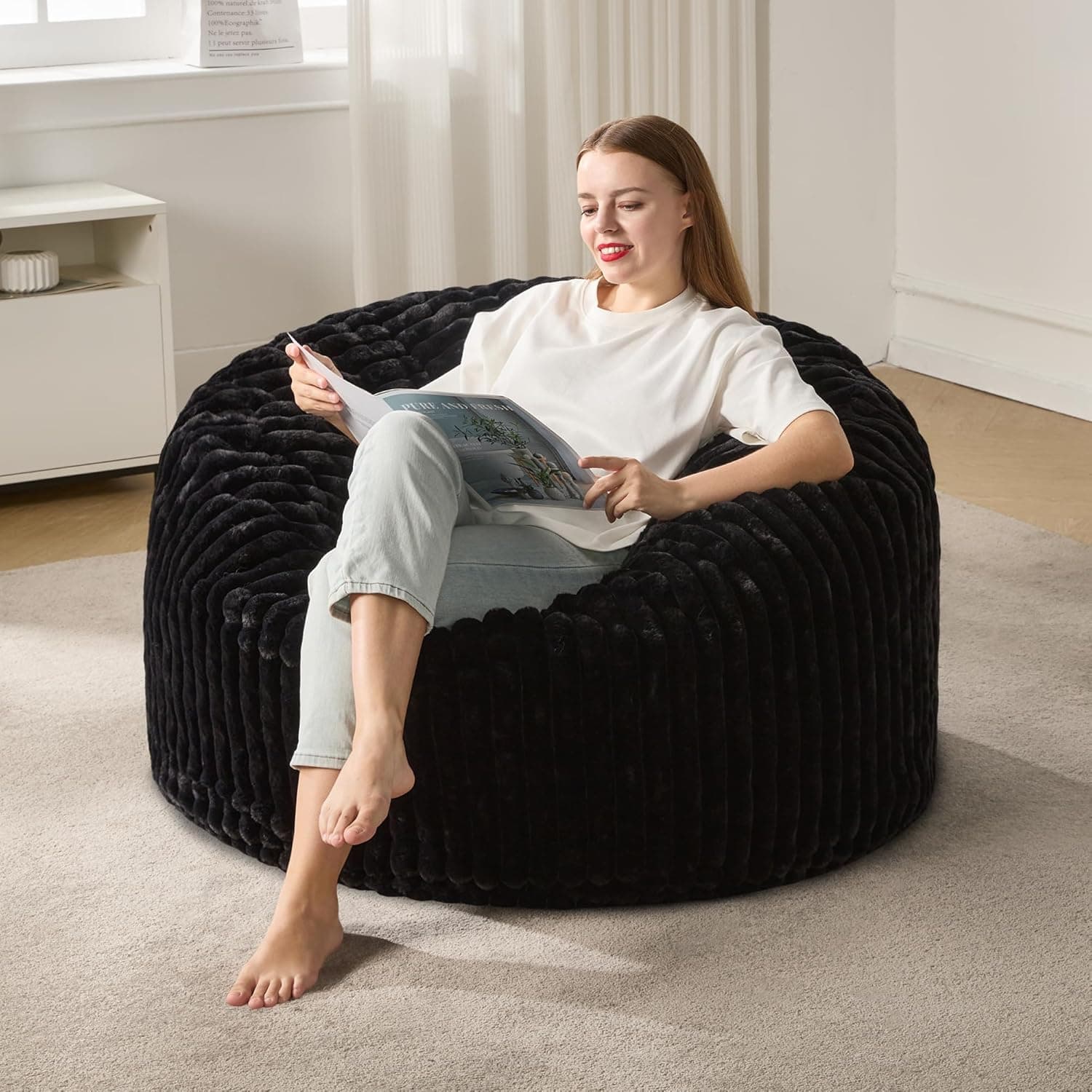 Hobestluk Adult Bean Bag Chair Giant Beanbag with Filling Living Room 3FT Grey Large Oversized Memory Foam Filling Machine Washable Fluffy Cover