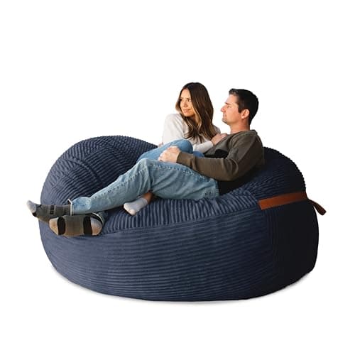 Big Joe Fuf 7Ft Foam Bean Bag Chair for Kids and Family, Ideal for Living Space and Basement, Midnight Blue Corded Plush, 7 feet Giant