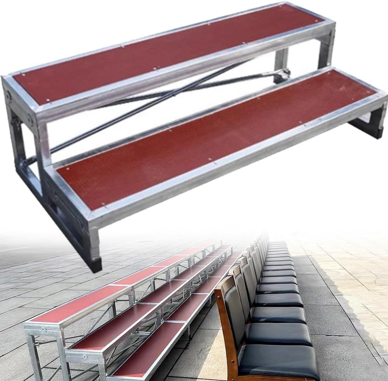 Folding Choral Stairs Stage Riser Platform Metal Anti-Slip Portable Multi-Level Home Theater Seating Adjustable Choir Risers Portable Tiered Stage Platform for Classroom & Church