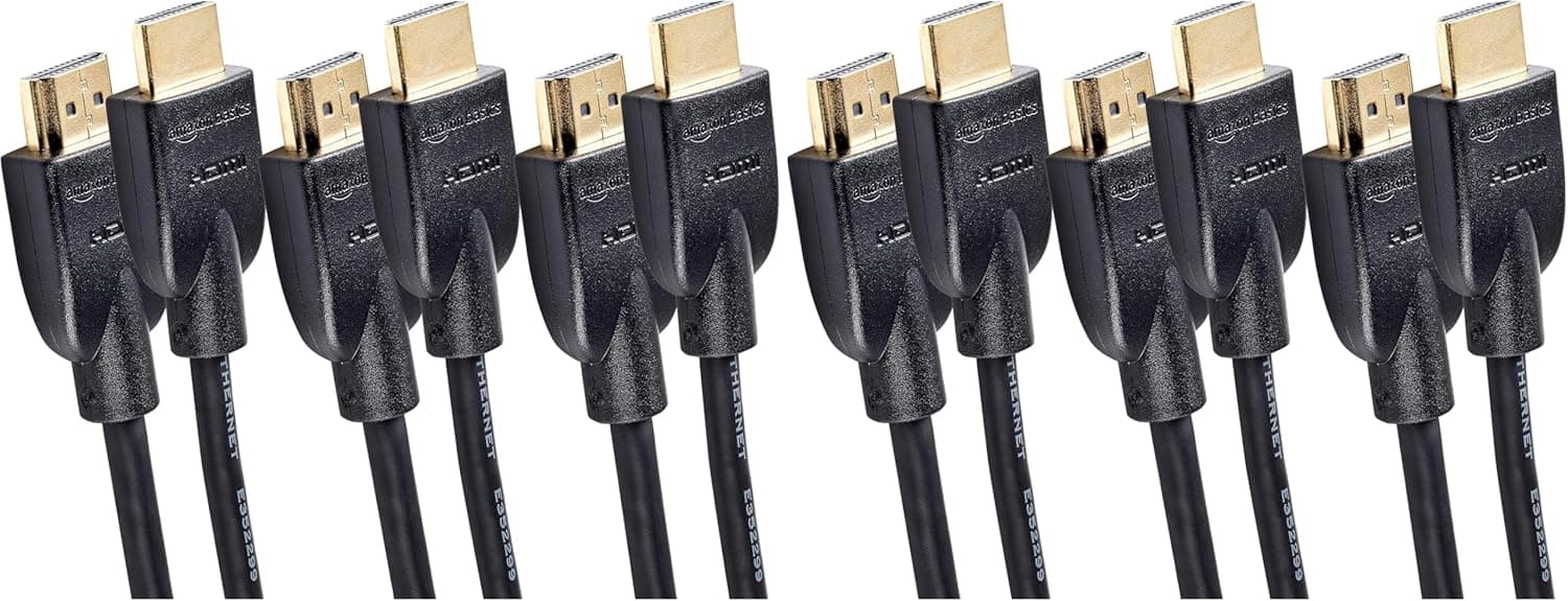 Amazon Basics High-Speed 4K HDMI 2.0 Cable, 6-Pack, 10ft, 4K@60Hz, 18Gbps, 2160p, 48 bit, Ethernet, Black