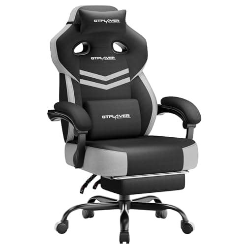 GTPLAYER Big & Tall Gaming Chair, Wide Seat with Footrest, Black & Gray | Ergonomic High Back Computer Desk Chair for Adults, Comfort Padded Seat with Lumbar Support Armrests Recliner for Office/Home