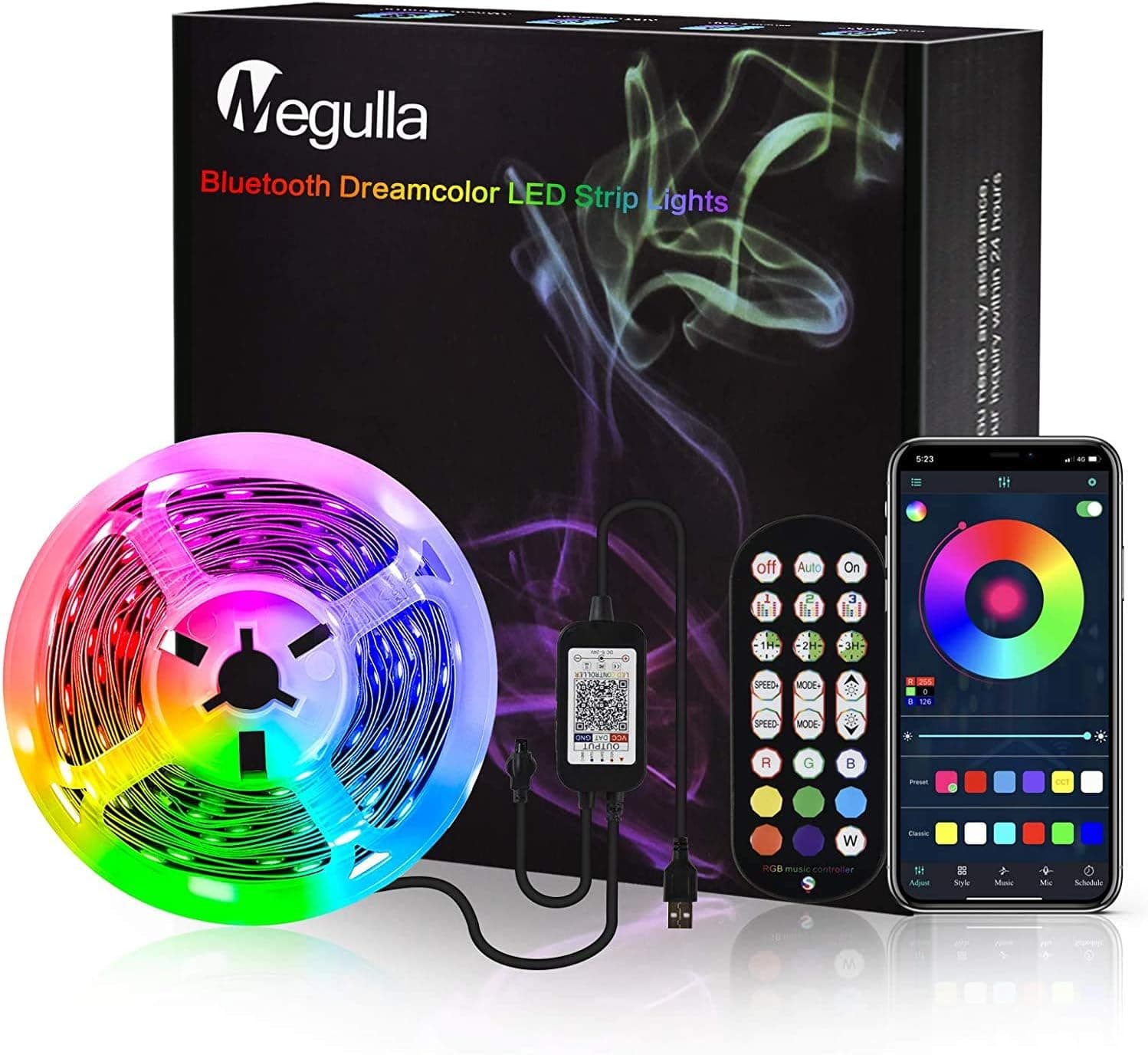 Megulla Multi-Color Bias Lighting Kit, Ambient/Accent Lighting with Wireless Remote, USB LED Backlight RGB Adhesive Strip, Black, Mini (39in)