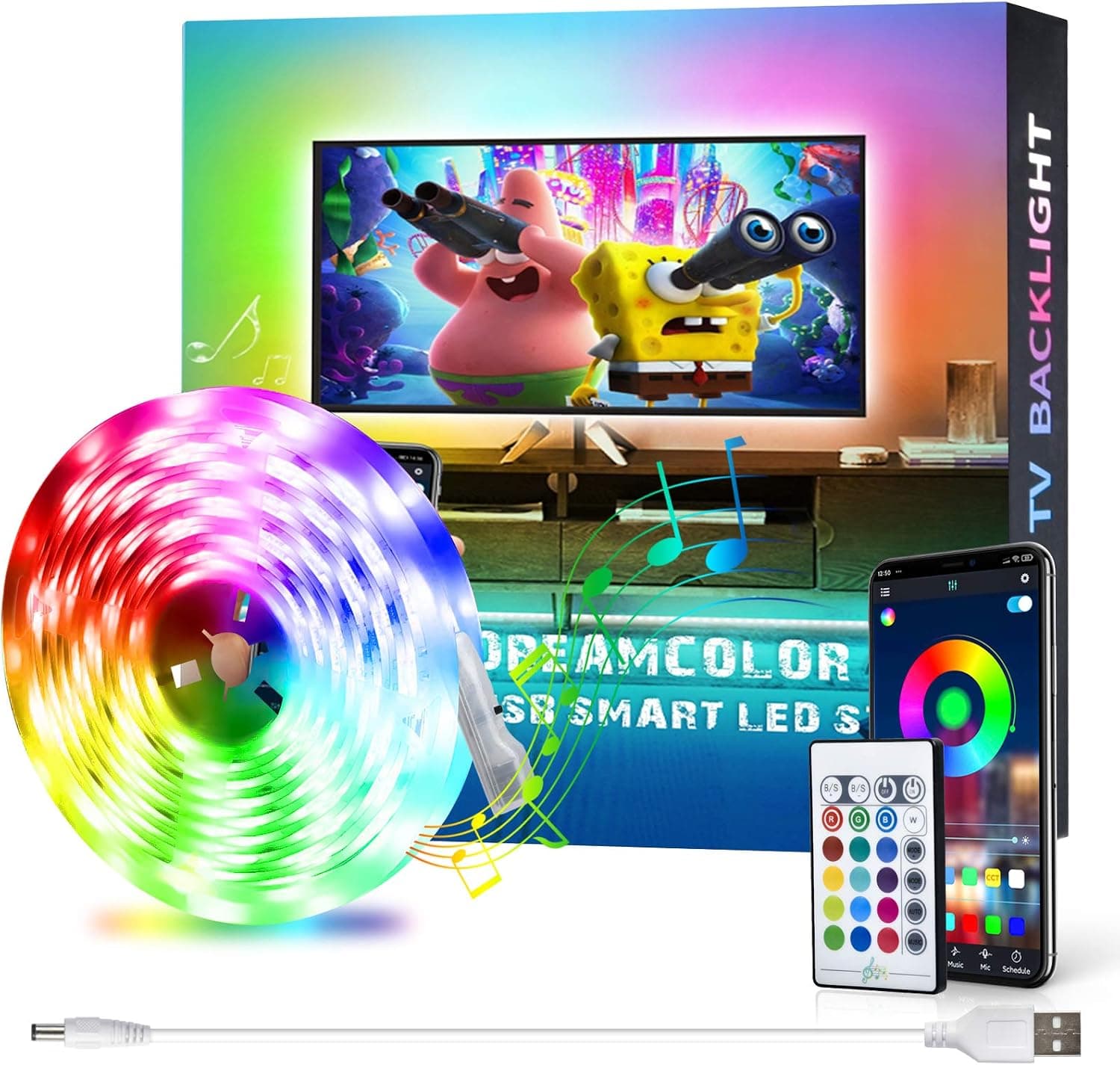 Megulla Bias Lighting for TV (78in/2m) with RF Remote, Multi-Color RGB TV LED Backlight Strip Kit for Flat Screen TV LCD, Desktop Monitors, Up to 60in
