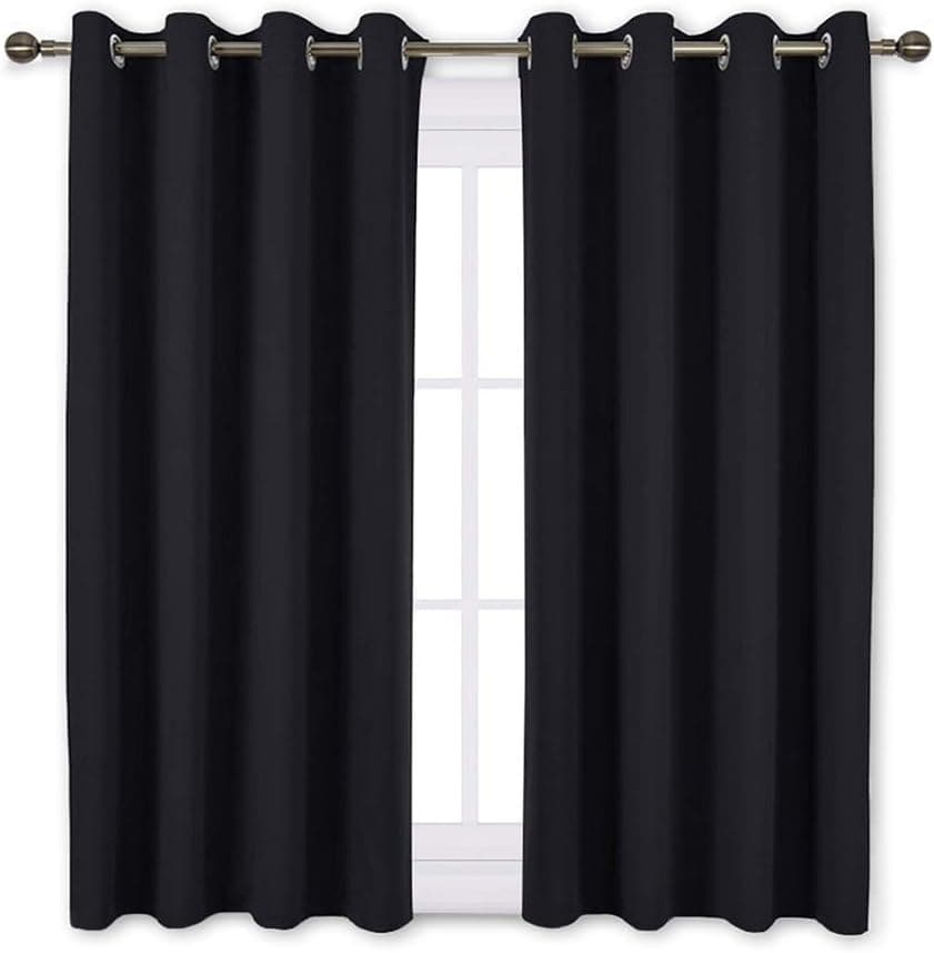 100% Room Darkening Thermal Insulated Blackout Grommet Curtains and Drapes (2 Panels, Black, 52 x 108 Inch)