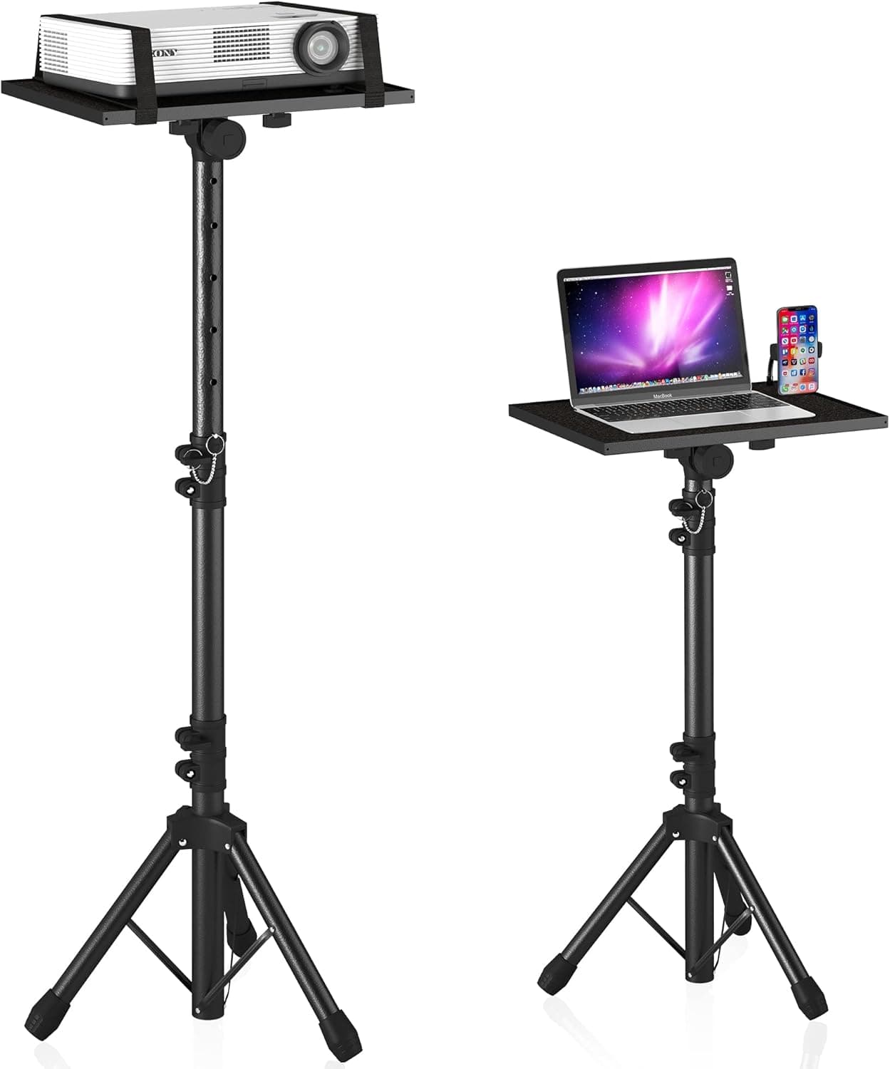 DECOSIS Projector Stand Tripod Adjustable, Laptop Height from 23.5 to 46.5 inches with Gooseneck Phone Holder, Floor Stand for Office, Home, Stage, Studio