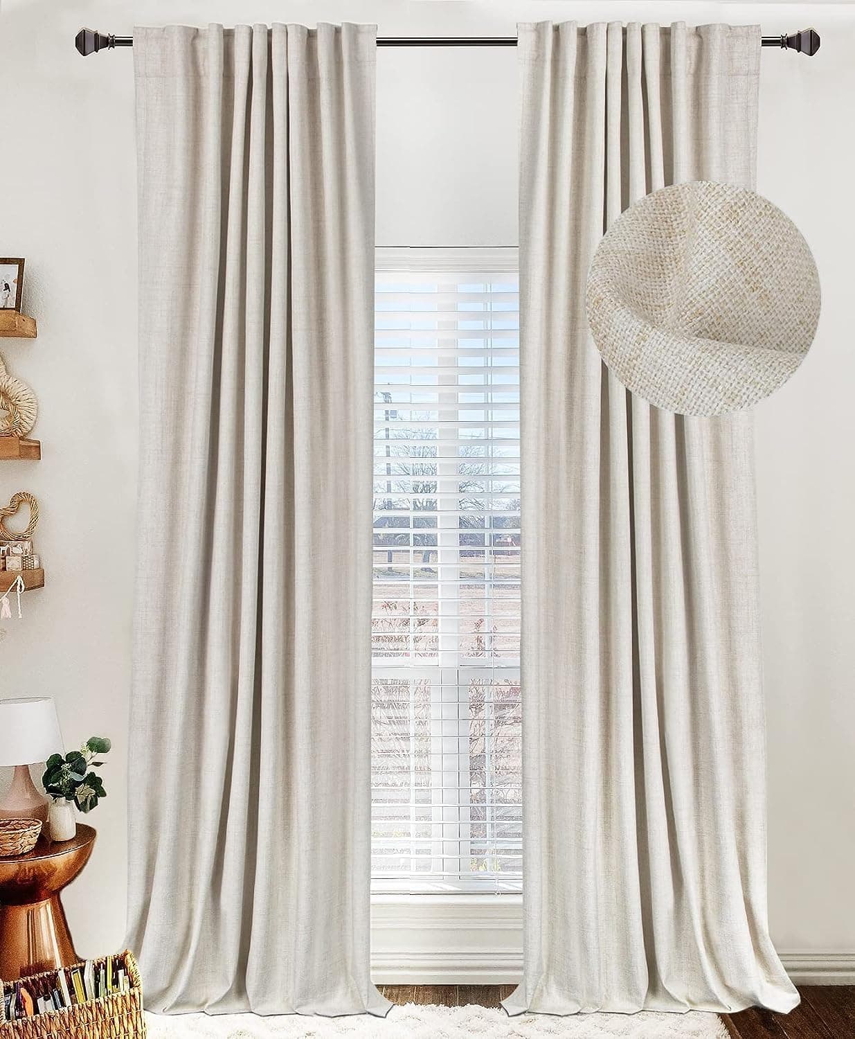 100% Blackout Shield Linen Textured Total Blackout Curtains for Bedroom 84 Inches, 2 Panels, Cream