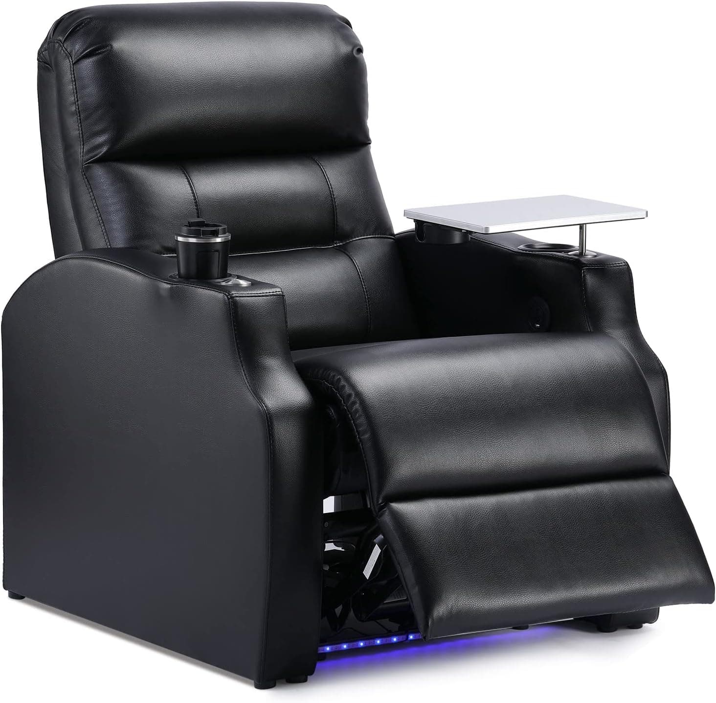 Hasaky Leather Home Theater Seating Recliner Chair with Power Footrest Single Sofa for Movie Room & Living Room Single Chair Black