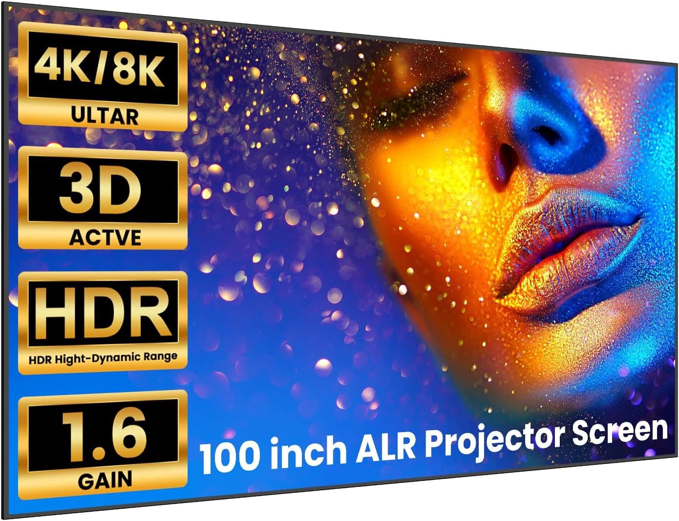 BIGASUO ALR Projector Screen, 1.6 Gain Ambient Light Rejecting, 16:9 Anti-Crease Fixed Frame 4K HD