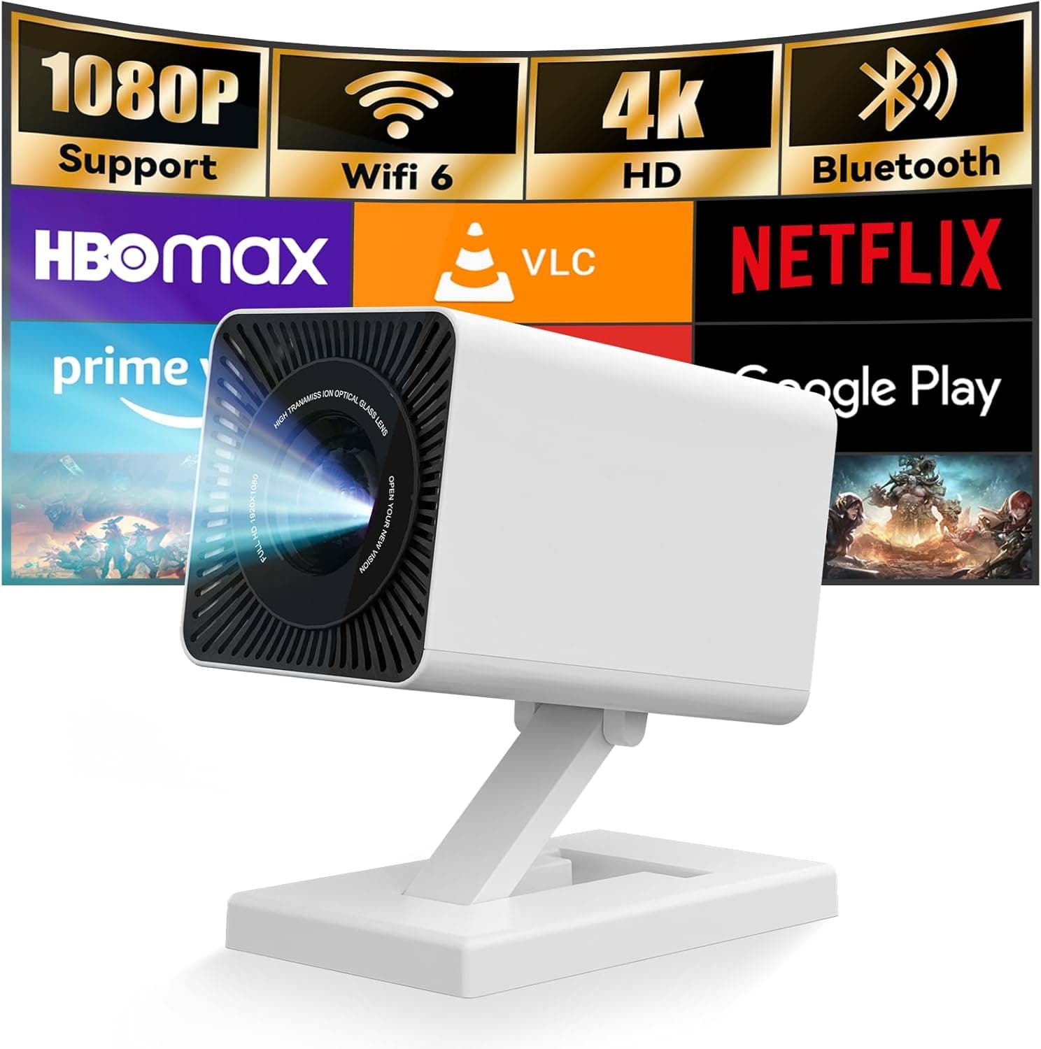 Mini Projector, Portable Projector 1080P/4K Support, Smart Projector with Auto Keystone Correction for Phone/TV Stick/Laptop