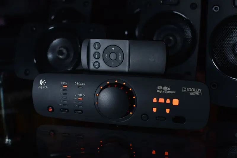 Close-up of audio equipment featuring Dolby Digital surround for premium sound experience
